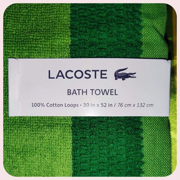 NWT 2x Lacoste Bath Towels Green w/ Embroidered Crocodile Logo Cotton 30" x 52" - Picture 8 of 9